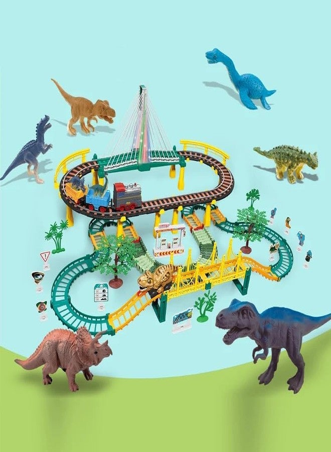 KONIGIN Game Dinosaur Train Set Children Big Size Train Toy with Flexible Race Track Dinosaur Gift for Kids (Multicolor_110 Pcs) - Image 3